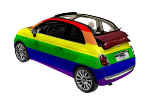 6色レインボーのフィアット500。