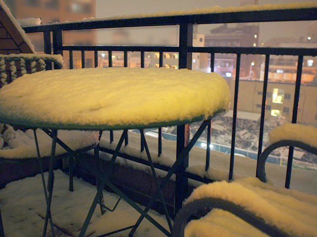 我が家のテラスのテーブルもこんもりと。