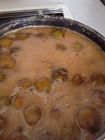 だいぶ泡のキメが揃ってきれいになってきた。もう少しで煮上がり。