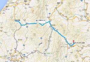東海北陸自動車道を高山市まで戻り、国道158号線で松本→中央道甲府昭和IC→甲府バイパス、というルート。