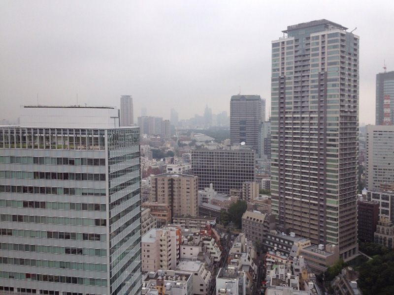 雨は降っていない。向こうに西新宿が霞んで見える。