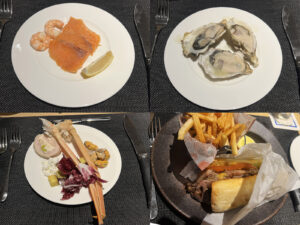 スモークサーモン、生牡蠣、ボイル蟹、ステーキサンドウィッチ等を。