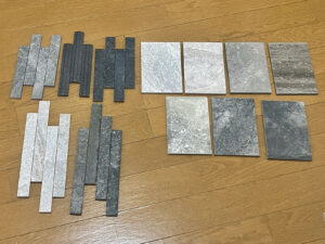タイルのサンプル。写真では分かりにくい表面効果の違いも確かめられる。