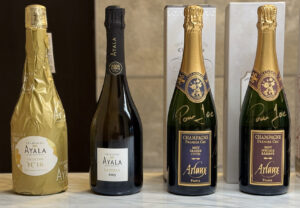 左からAYALA Collection №16、AYALA Le Perle 2013、ARLAUX Brut Grande Cuvée、ARLAUX Brut Spéciale Réserve