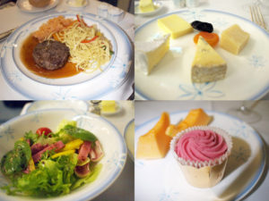 フィレ、チーズアソート、サラダ、デザート